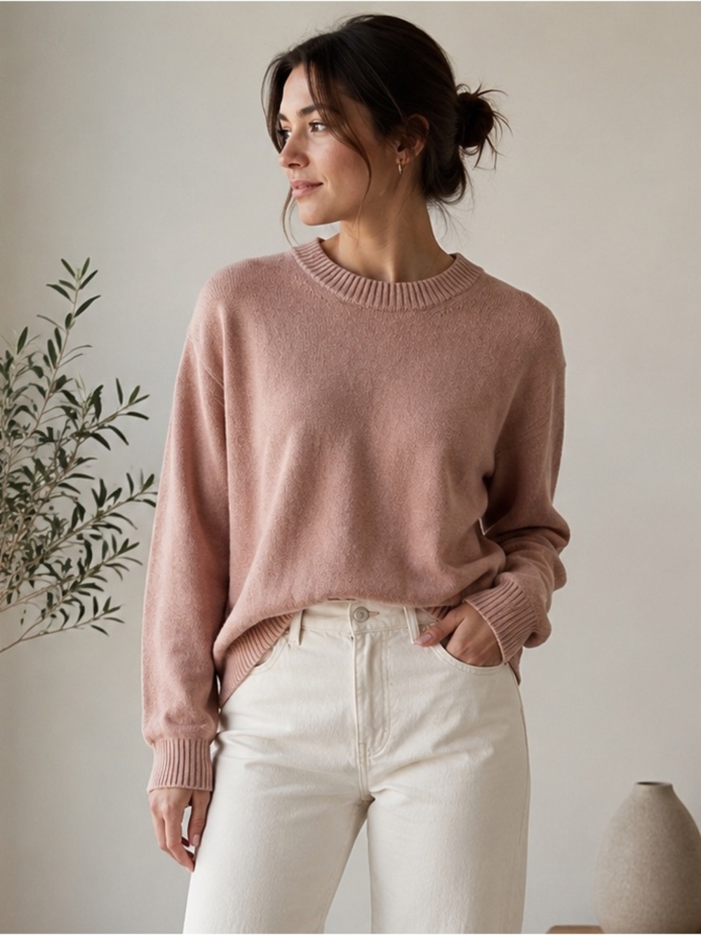 Organic Basics Merino Wool Sweater Pink Crewneck Size L Minimalist Ecolo Granola